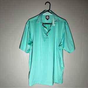 FootJoy Men’s Golf Polo Shirt Medium Green Stripe Collar Mill Steel Logo Sleeve